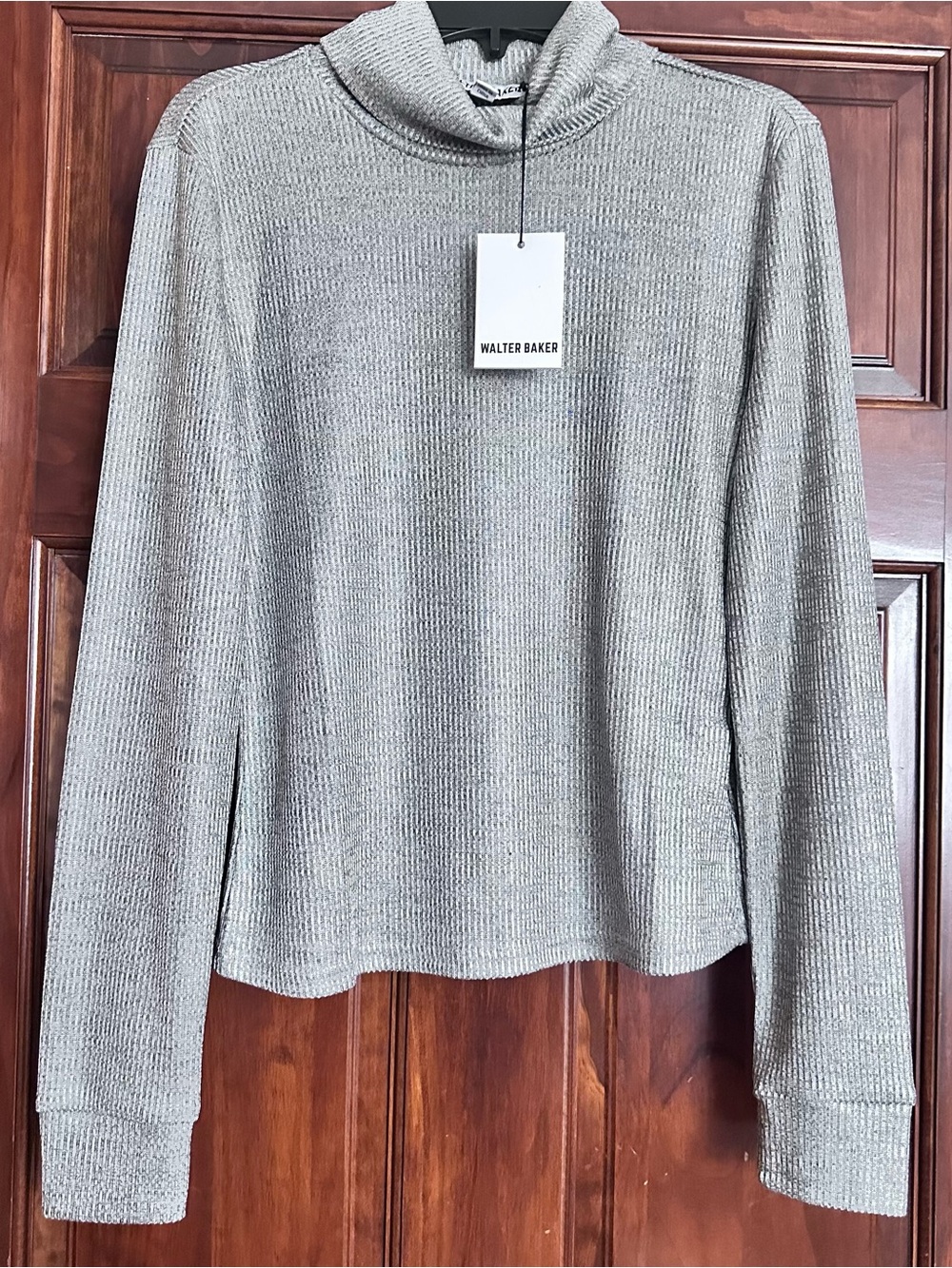 Walter Baker Silver-Gray Ribbed Mock Neck Sweater